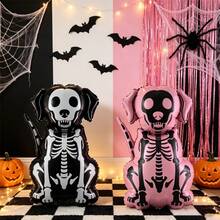 1/2pcs Halloween Skeleton Dog Foil Balloon, Black And White Skeleton Puppy Aluminum Balloon, Halloween Theme Party Decoration, Ghost Pet Dog Shaped Balloon, Halloween Background Photo Prop, Home Yard Indoor Outdoor Decoration, Halloween Eve Party Supplies - Skeleton Dog - View 3