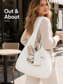 Portable Large Capacity Tote Bag, Lightweight Casual Shoulder Handbag, Multi-Pocket Crossbody Shopping Bag, Suitable For Daily Outings And Outdoor Commuting - Multicolor - View 1