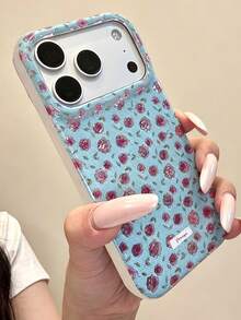可愛春季花朵蝴蝶結貝殼圖案手機殼，適用於 iPhone 17 Pro Max 16 15 14 13 12 11 Pro Max，可愛花朵防震軟背殼 - 粉紅藍 - 查看 4