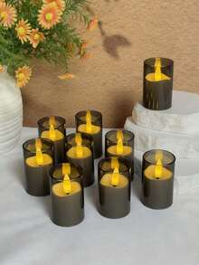 6/12/24pcs Flickering Flameless Candle Lights, With Timer Remote Control, Battery Powered LED Mini Wishing Candles, Suitable For Christmas, Halloween, Valentine's Day, Mother's Day, Dining Table, Room, Wedding, Party, Gift, Holiday - Gray-warm Light - View 4