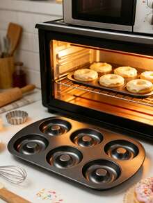 6-Cavity Non-Stick Donut Baking Pan, Carbon Steel Baking Tray Suitable For Donuts, Bagels, Cookies, Cakes, Easy Release Oven Mold, Perfect For Christmas, Thanksgiving, Birthday Party Baking, Reusable And Durable - Multicolor - View 6