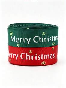 Christmas Ribbon - Red And Green Color Scheme, Printed With "Merry Christmas", Suitable For Gift Wrapping, Wreaths, Crafts, Decorations, Holiday Decor, Decorative Stripes, Smooth Surface - Multicolor - View 6