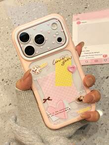 1pc Korean Style Niche Pink Heart Polka Dot Dessert Label Phone Case Compatible With Iphone 17 Pro Max, 16 Pro, 15/14 Pro, Full Coverage Anti-Drop Protective Cover, New Trending - Multicolor - View 4