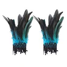 2 Stück schwarze Spitzenbesatz Feder Handgelenksmanschetten, Halloween Cosplay Kostüm Armbänder, Maskenball Party Karneval Damen Kleid Accessoires - Verschiedenfarbig - Übersicht 5