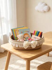 1pc Pink Pearl Bow Storage Basket - Lace Trim And Pearl Bow Baby Supplies Storage Box, Suitable For Girls Room Decor And Baby Daily Items Storage - Multicolor - View 8