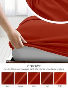 HONEYMOON 1pc Solid Color Soft Fitted Sheet 100% Polyester Fabric Lightweight Cloud-Like Touch Bedding Mattress Cover, Suitable For 9-12 Inch Depth Mattress, Soft Breathable Machine Washable, Shrink-Resistant, Fade-Resistant, All Season Use, Different Sizes Suitable For Home And Dorm, Back To School Dorm Essential, Reddish Brown - Reddish-brown - View 6