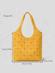 Women Shoulder Tote Bag,Plain Soft Suede Fabric,All‑Over Metal Stud Decoration & Wide Straps,Large Capacity,Retro Style For Work Shopping Daily Outing - Multicolor - View 3