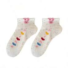 5 Pairs Women's Polka Dot Yarn Short Socks, Fashionable Cute Cartoon Pattern, Spring/Summer Sweat-Absorbent Breathable Casual Sports Socks - Multicolor - View 7