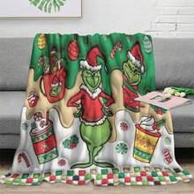 The Grinch Soft & Comfortable 1pc Modern Flannel Christmas Nap Blanket - Christmas Tree, Deer, Snowflake, Snowman - Polyester Nap Blanket - Digital Print Craft, Suitable For Sofa, Bed, Travel, Office Home Decor - Multicolor - View 5
