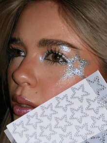 1 Sheet 10 Star Rhinestone Stickers, Silver Glitter Sequin Self-Adhesive Crystal Star Stickers, For Face, Hair, Makeup, Body, Crafts, Festival Decoration, 1 Sheet - White - View 7
