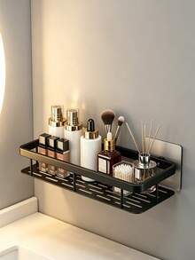 Bathroom Storage Rack, No-Drill Wall-Mounted Black Shower Caddy, Designed For Toiletries; Minimalist Corner Shower Storage Rack, Bathroom Toiletries Organizer. Suitable For Home, Rental, Dorm - Multicolor - View 3