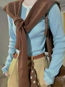 Fashion Knitted Shawl Scarf Thin Solid Color Wrap Scarf Knot Design Neck Guard Fake Collar Women - Coffee Brown - View 3