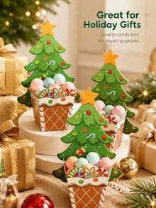 10pcs Reusable Christmas Tree Candy Boxes, Holiday Cartoon Design, Cute Holiday Dessert Packaging, Suitable For Cookies, Chocolates, Party Favors, Christmas Parties, Gifts And Tabletop Decor - Multicolor - View 3