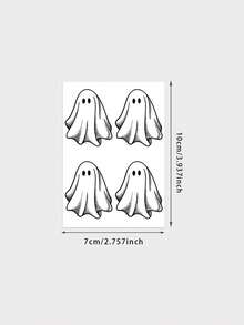 1pc Temporary Tattoo Sticker, Four Stippled Retro Ghost Halloween Pattern, Realistic Fake Tattoo Design, Suitable For Daily Wear, Bachelorette Party Favors, Music Festivals, Cosplay, Graduation Gifts, Lasts 3‑5 Days - Black - View 2