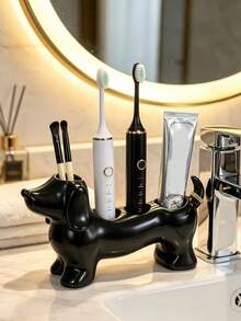 Cute And Simple Dachshund-Shaped Bathroom Storage Box And Toothbrush Holder - Electric Dachshund Toothbrush Holder And Shelf, Toothpaste And Makeup Brush Storage Base, Adorable Storage Base Stand. - Multicolor - View 7