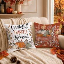 4pcs Vintage Autumn Pumpkin Pattern Cushion Covers, Single-Sided Printed Skin-Friendly Peach Skin Velvet Material, 45*45CM Pillow Covers Suitable For Room Decoration, Indoor Sofa Living Room Decoration Party Decoration, Decorative Cushion Covers Gift - Multicolor - View 6