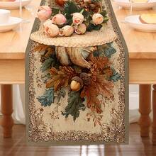 1pc Vintage Autumn Squirrel & Maple Leaf Print Table Runner, Retro Country Style, Polyester Stiff Fabric, Party & Dining Accessory, Farmhouse Dining Table Decor, Suitable For Kitchen Table, Coffee Table, Cabinet, Party, Wedding, Holiday Decoration - Multicolor - View 6
