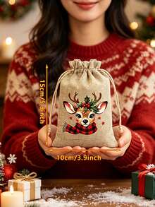 5/12pcs Christmas Burlap Gift Bags, Christmas Gift Bags, Reusable Drawstring Bags, 5 Christmas-Themed Designs Randomly Shipped, Suitable For Christmas Party Favors, Birthday Gifts, Christmas Tree Decorations - Type a - View 6