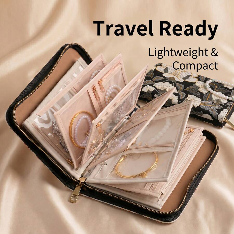 1pc Travel Jewelry Organizer Bag, PU Material Necklace And Earring Storage Bag With Watch Compartment, Portable Zipper Jewelry Box, Suitable For Travel Accessories Back To School Season - Multicolor - View 1