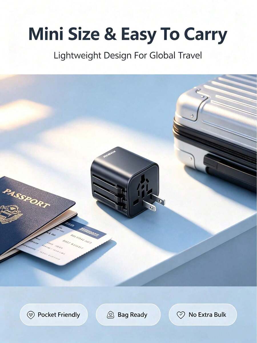 REMAX Multifunctional Travel Adapter 2500W High Power 4-Specification Retractable Plug Multi-Country Power Converter For International Travel, Study Abroad, Business Trips - Black - View 1