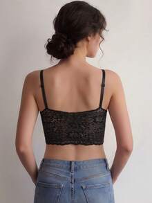 Sexy Lace Women's Camisole Top With Padded Cups, Suitable For All Seasons - Black - View 2