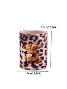 Leopard Print Highland Cattle Makeup Brush Holder, Makeup Storage Box, Makeup Tool Storage, Multifunctional Makeup Holder, Leopard Print Cute Storage Box, Desktop, Dressing Table, Lobby, Living Room Decoration, Gifts For Friends - Multicolor - View 10
