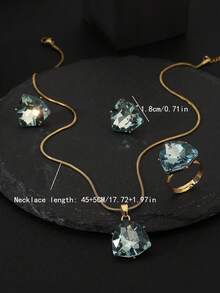 Elegant Triangle Multi-Color Crystal Jewelry Set, Gold Snake Chain Pendant Necklace Earrings Ring Set, Party Wedding Accessories Gifts For Women - Multicolor - View 9