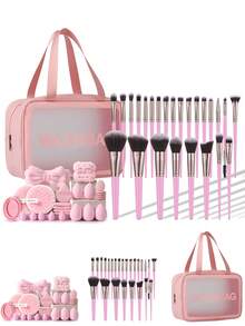 1/25/26/52Pcs Total All‑In‑One Makeup Tool Set, 25Pcs Soft Synthetic Makeup Brushes, With Portable Pink Makeup Sponges, Bow Hair Bands, Brush Cleaning Bowl, Complete Cosmetic Kit For Foundation Blush Eyeshadow Concealer, Pink Makeup Accessories - Pink - View 14