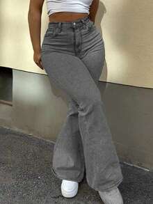 Plus Size Casual Flared Jeans, Elegant Fashionable Outdoor,Halloween, New Year, Country Fall - Grey - View 6