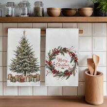 2 Buah Handuk Dapur, Motif Pohon Natal & Karangan Bunga, Gaya Minimalis 40*60cm Handuk Dapur Mikrofiber Persegi Panjang, Kain Lap Piring, Taplak Meja, Handuk Tangan, Dekorasi Dapur Natal, Dekorasi Rumah, Hadiah Pindah Rumah untuk Tetangga, Serbet Dapur & Kain Lap Piring, Dekorasi Rumah, Hadiah, Sempurna untuk Penggunaan di Dapur dan Kamar Mandi - Putih - View 1