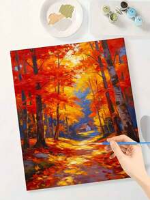 1pc Oil Painting By Numbers Kit, Autumn Scenery DIY Art & Craft, Home Wall Decor, Canvas Oil Painting Decoration, Holiday Gift Includes Paintbrushes And Paints. - Sets - View 3