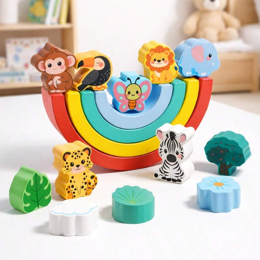 Rainbow Stacking Balance Blocks, Durable And Anti-Drop, Parent-Child Battle Game For Fine Motor Skills Development