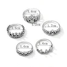 2pcs/3pcs/5pcs Vintage Crown Design Ring Set, Random Style, Suitable For Everyday Wear - Antique Silver - View 6