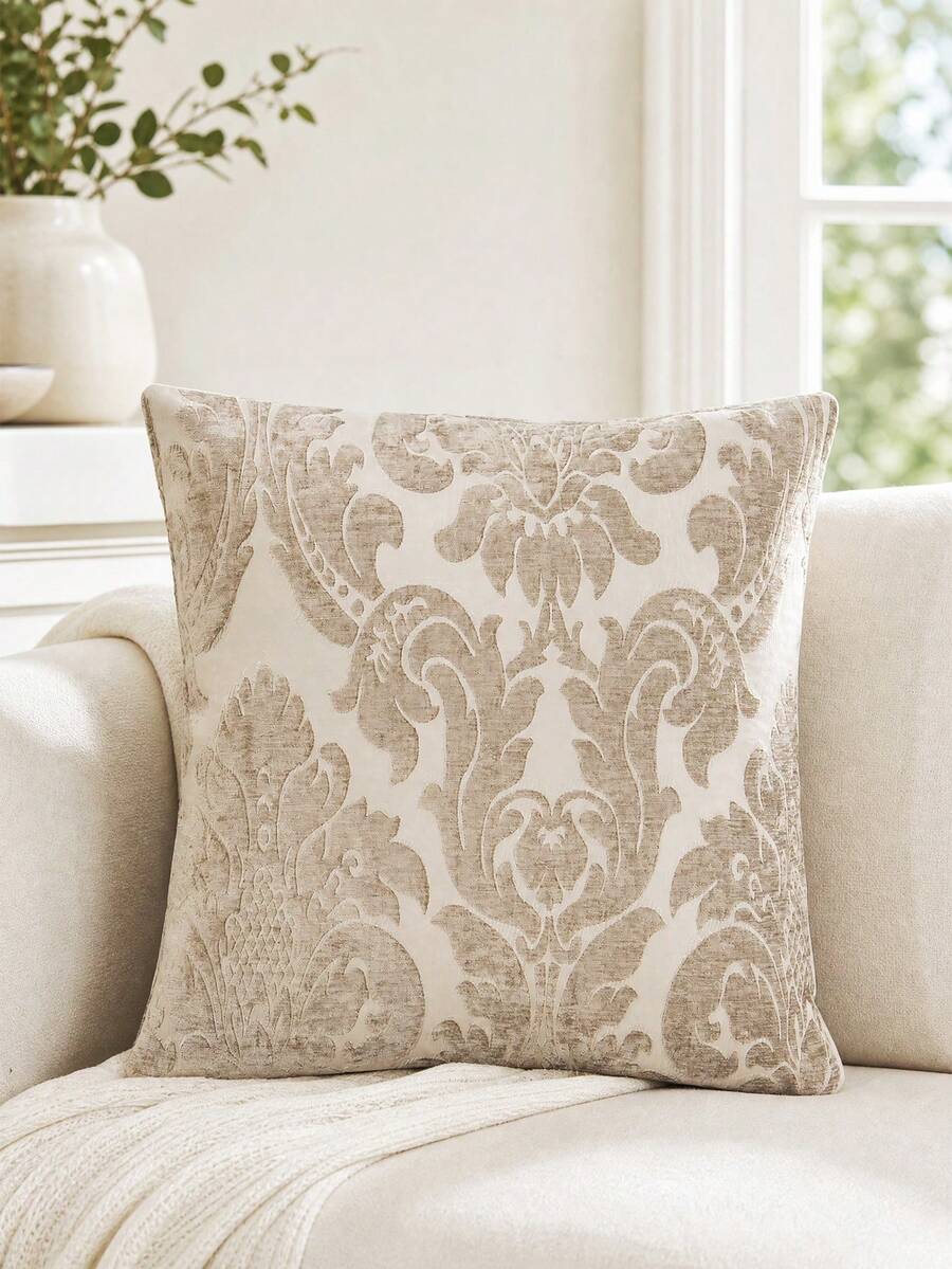 1pc Damascus Pattern Jacquard Pillowcase, Modern Style Polyester Square Cushion Cover, Soft And Comfortable For Living Room Home Decor - Multicolor - View 1
