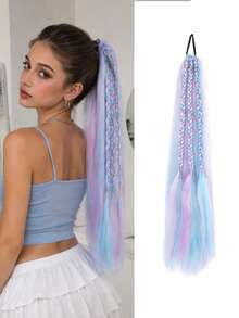 A Gradient Braided Ponytail With A Star Pendant, Elastic Hair Tie, And Colorful Hair Accessories, Perfect For Cosplay And Holiday Party Outfits. - Multicolor - View 10