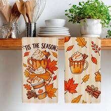 2PCS Kitchen Towel, Autumn Maple Leaf Series Pattern Print, Watercolor Style 40*60cm Rectangular Microfiber Kitchen Towel, Dish Cloth, Tablecloth, Hand Towel, Kitchen Decor, Home Decor, Neighbor Housewarming Gift, Kitchen Napkin And Dish Cloth, Home Decor, Gift - Coral Orange - View 8