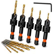 Set Mata Bor Countersink 11 Buah, Mata Bor Kayu HSS yang Dapat Diatur Termasuk Ukuran #4, #6, #8, #10 dan #12 dengan Tangkai Heksagonal 1/4 Inci untuk Furnitur, Kabinet, Pertukangan dan Proyek Kayu DIY - Mata bor countersunk bermata ganda + mata bor - View 12