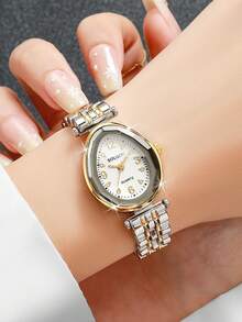 Women's Luxury Water Drop Shaped Digital Dial Quartz Watch, Elegant Two-Tone Alloy Strap Wristwatch, Gift For Girlfriend (1pc/Set) Watch Box Not Included - Multicolor - View 2