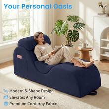 Modern Corduroy Adjustable Lounge Sofa, Washable Fabric Couch With Solid Wood Frame For Home Use - Blue - View 3