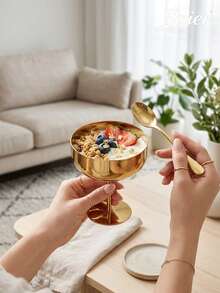 12/8/2pcs Ins Style Premium Gold Stainless Steel Dessert Cup With Spoon Set, European Vintage High-Foot Ice Cream Bowl, Stackable For Easy Storage, Party Dessert Table Tableware - Multicolor - View 8