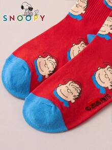 1/5/10 đôi tất nam Snoopy họa tiết hoạt hình cún con kẻ sọc, tất cổ trung, quà tặng Giáng Sinh mùa Thu/Đông - Nhiều màu - Xem 10