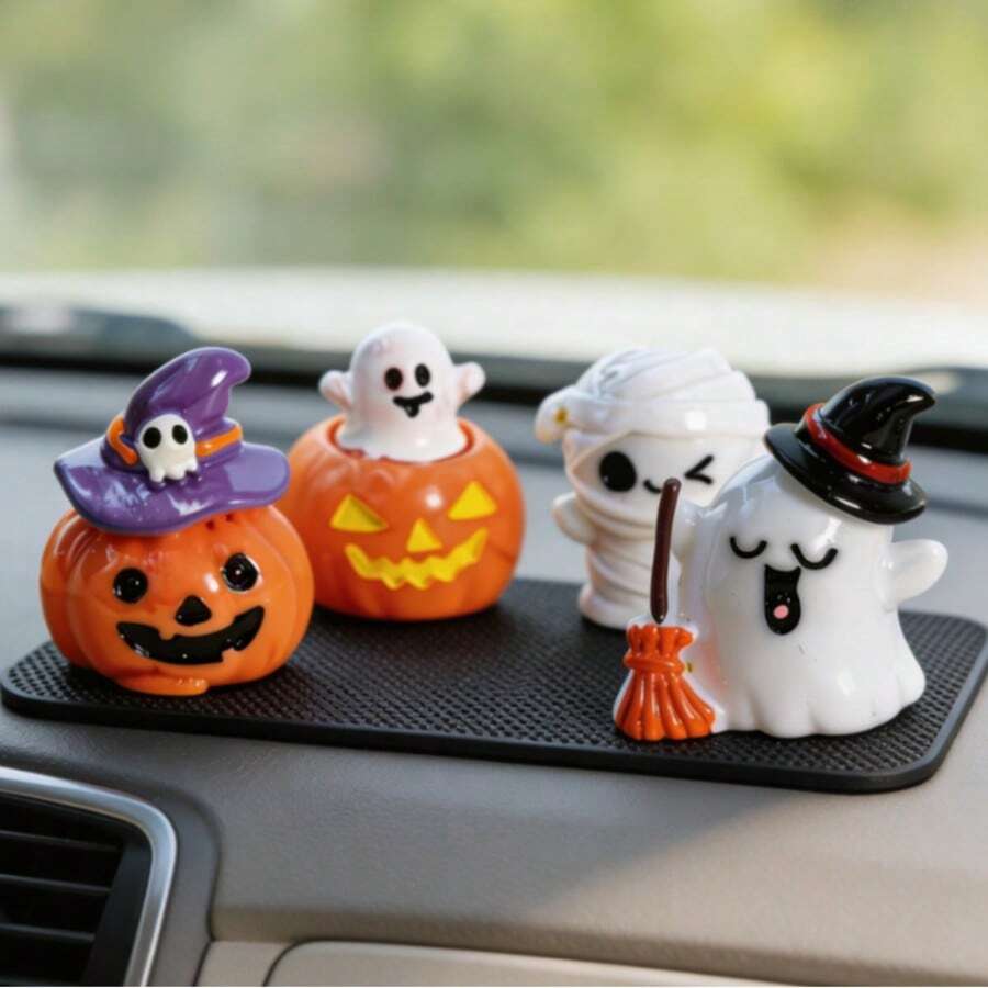 1 Set (4pcs) Pumpkin Ghost Cartoon Shaped Halloween Series Cartoon Mini Figurines, Suitable For Halloween Desktop DIY Scene Decoration - Car Ornament - View 1