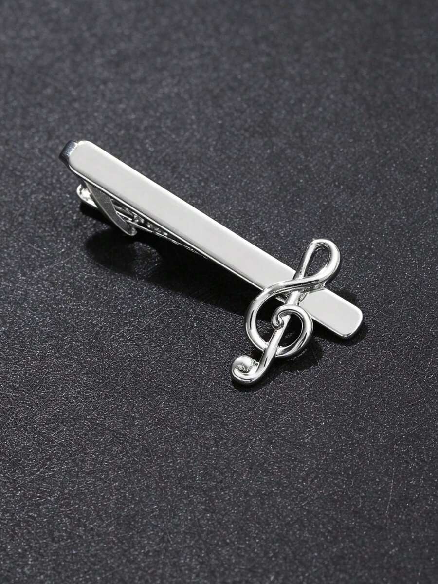 1pc Personalized Silver Treble Clef Men's Music Note Tie Clip, Metal Minimalist Business Suit Tie Clip Men's Suit Accessory Holiday Gift Daily Accessory - Multicolor - View 1