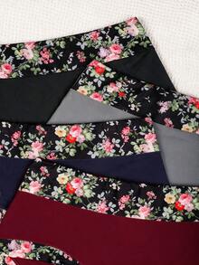 4pcs Women's Contrast Color Floral Print Comfortable Plus Size Mid-Waist Triangle Panties - Multicolor - View 5