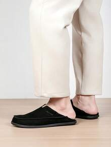 Plus Size Men's Colorblock Suede Loafers, Contrast Color Suede, Unique Minimalist Low-Top Design, Soft Foot Feel, 2 Colors Available - Black - View 3