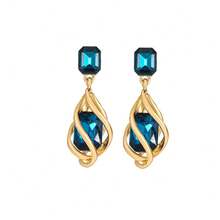 Dellgoo 2pcs Gold Fashion Geometric Navy Blue Sapphire Earrings For Women - Ink Blue - View 3