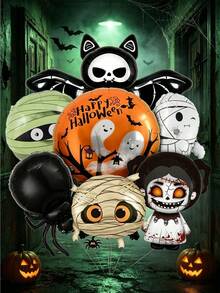 7pcs Halloween Theme Foil Balloons, Includes Ghost, Mummy, Bat And Spider Patterns, Suitable For Halloween Party, Haunted House Decoration, Store Display, Bar Event, Home Decor And Ghost Festival Theme Party Decoration - A - View 4