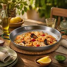 Polished Steel Paella Pan 34 Cm For 6 Servings, Traditional Pan With Green Handles For Rice And Stews, Durable Cookware, 34.5x44.5x5 Cm - View 5