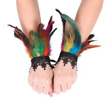 2 Stück schwarze Spitzenbesatz Feder Handgelenksmanschetten, Halloween Cosplay Kostüm Armbänder, Maskenball Party Karneval Damen Kleid Accessoires - Verschiedenfarbig - Übersicht 4