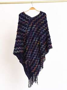 1pc Rainbow Travel Tassel Poncho - Multicolor - View 11